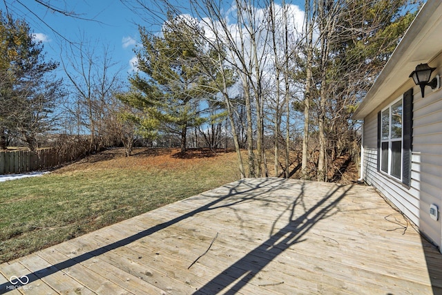 wooden terrace featuring a lawn