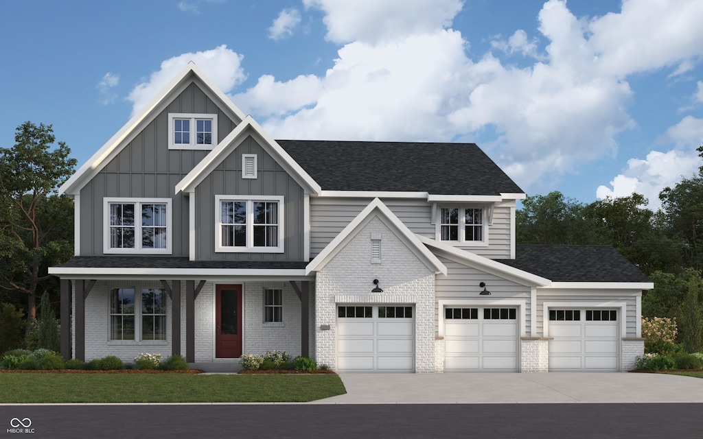 view of front of property featuring a porch and a garage