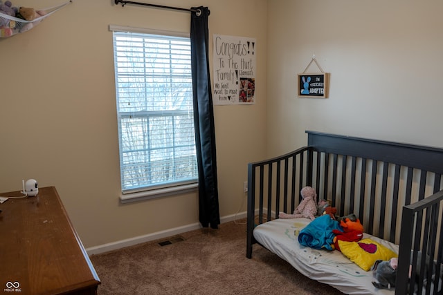 carpeted bedroom with multiple windows