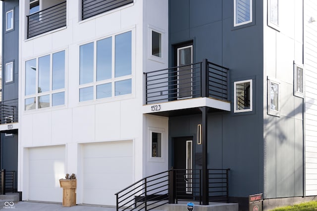 exterior space featuring a garage