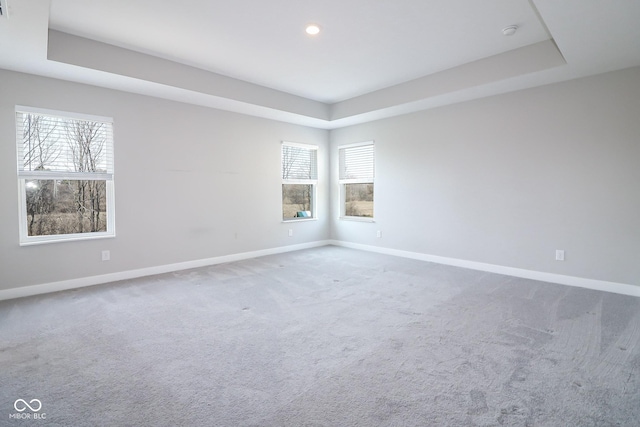 spare room with baseboards and a raised ceiling