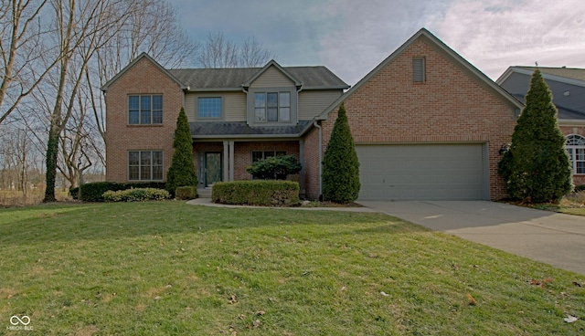 view of front facade featuring a garage and a front yard