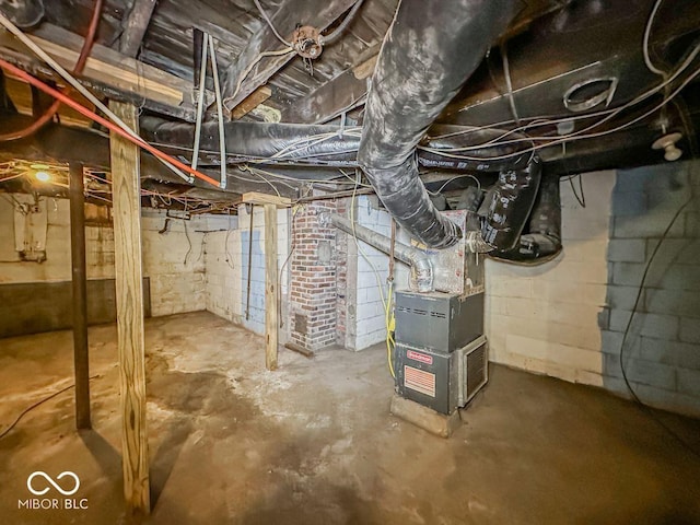 basement featuring heating unit