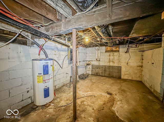 basement featuring electric water heater