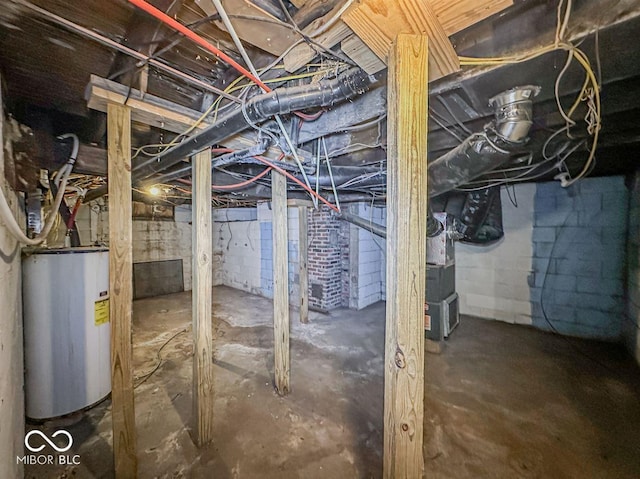 basement featuring gas water heater