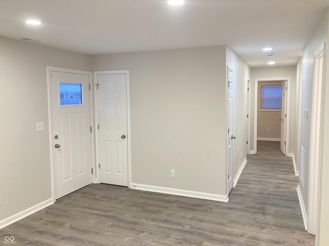 foyer entrance featuring wood-type flooring