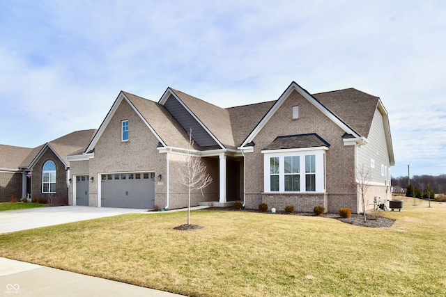 view of front facade featuring a garage, central AC, and a front yard