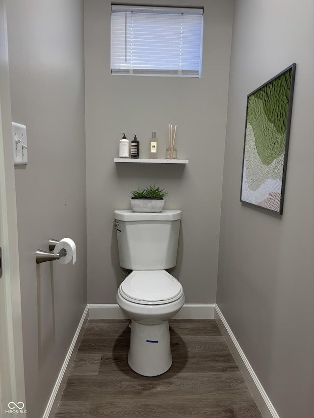 bathroom featuring wood-type flooring and toilet