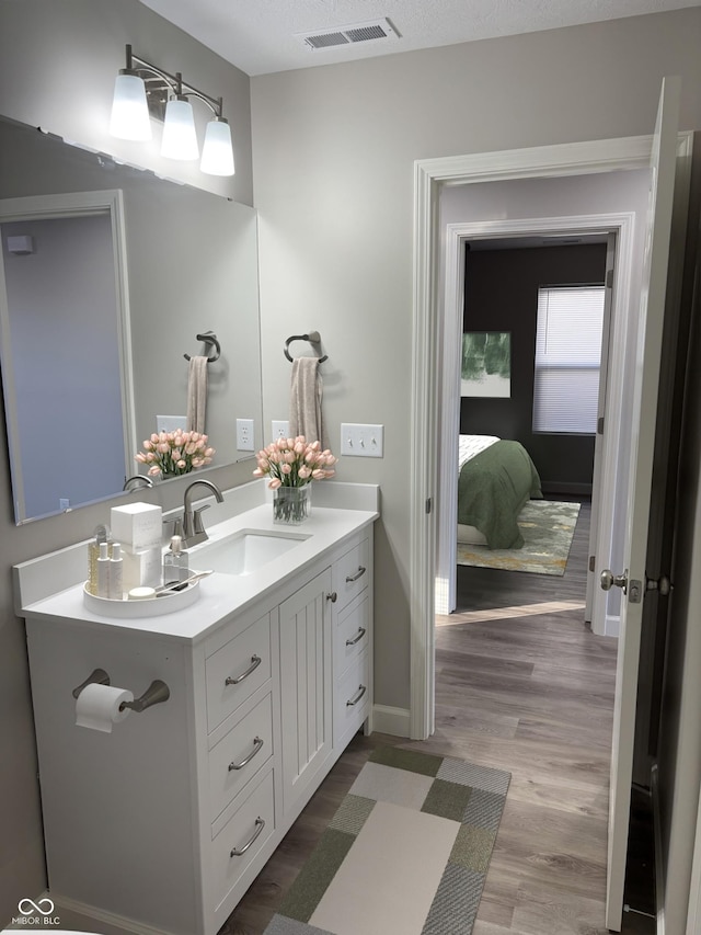 bathroom featuring hardwood / wood-style flooring and vanity