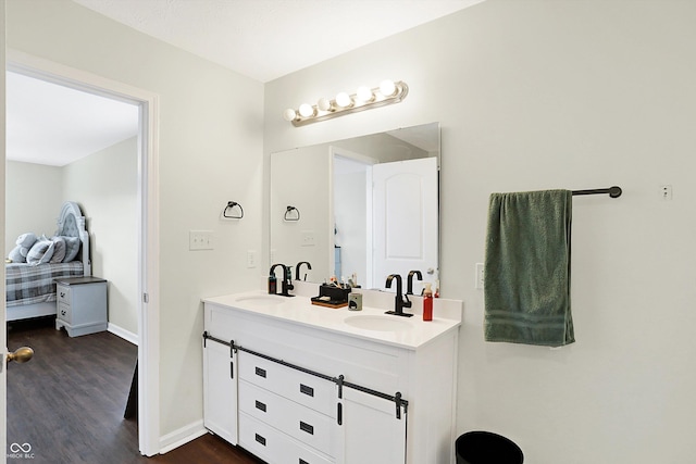 bathroom featuring hardwood / wood-style flooring and vanity