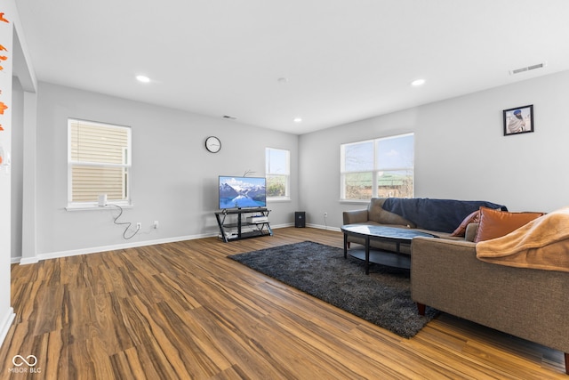 living room with hardwood / wood-style flooring