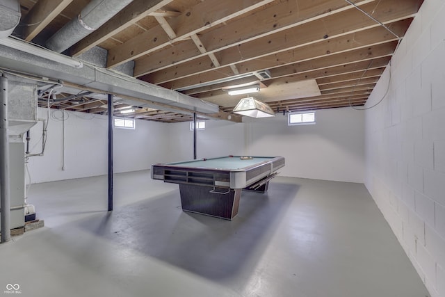 recreation room with pool table and concrete floors