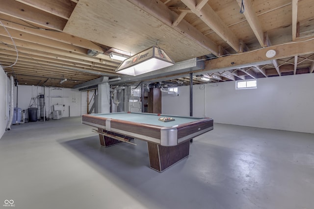 game room with pool table and concrete floors