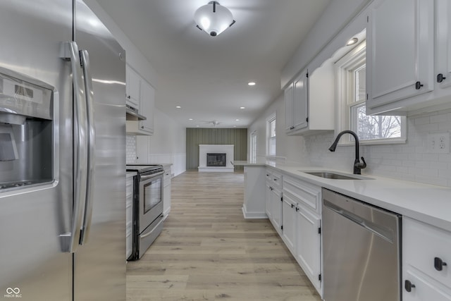 kitchen featuring sink, stainless steel appliances, and white cabinets