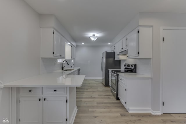 kitchen with sink, white cabinets, and stainless steel electric range oven