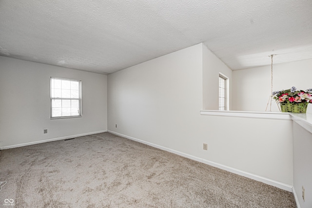 spare room with carpet flooring and a textured ceiling