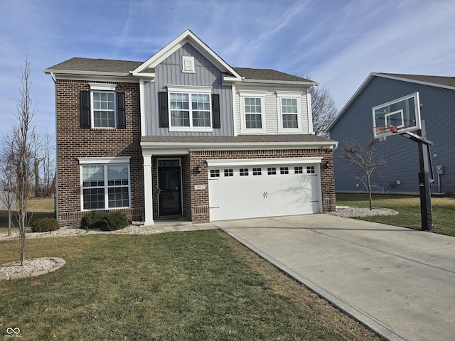 view of front facade with a garage and a front lawn