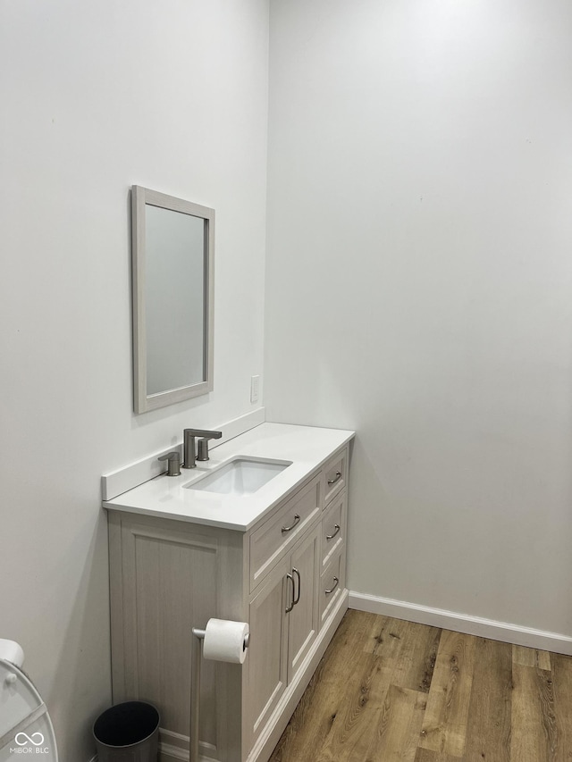 bathroom featuring hardwood / wood-style flooring and vanity