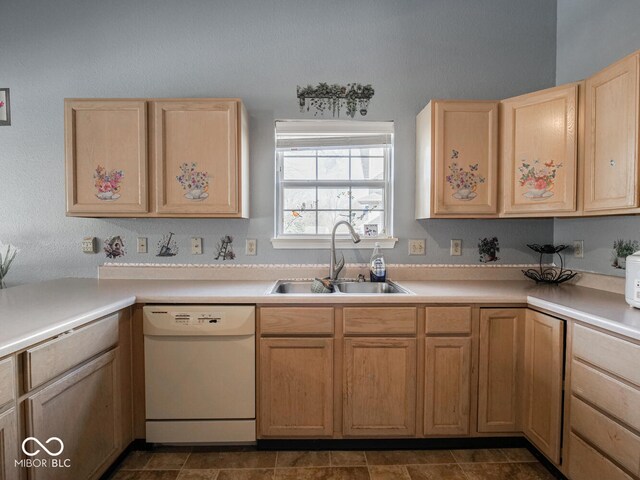 6264 Whitaker Farms Dr, Indianapolis, IN 46237 - kitchen featuring dishwasher, sink, and light brown cabinetry
