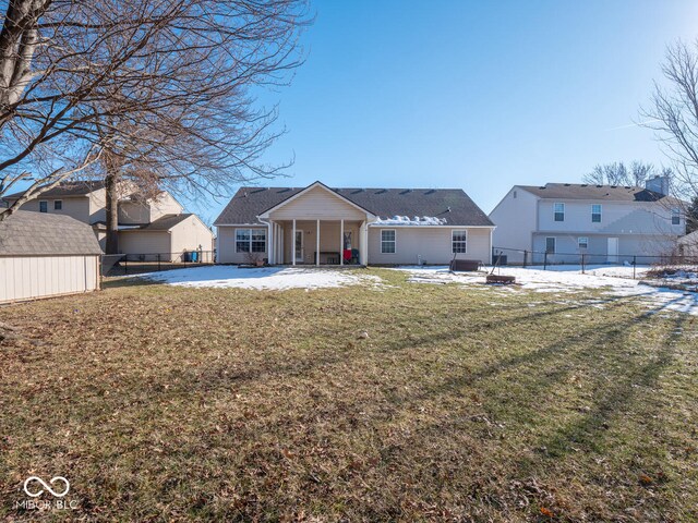 6264 Whitaker Farms Dr, Indianapolis, IN 46237 - rear view of property with a patio area, a shed, and a lawn