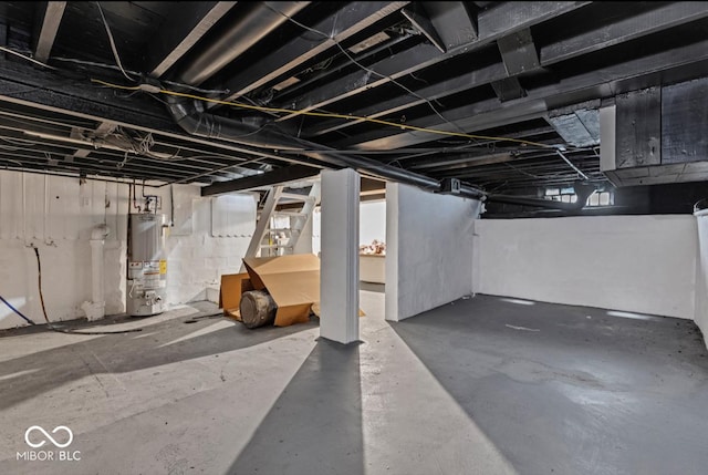 basement featuring gas water heater