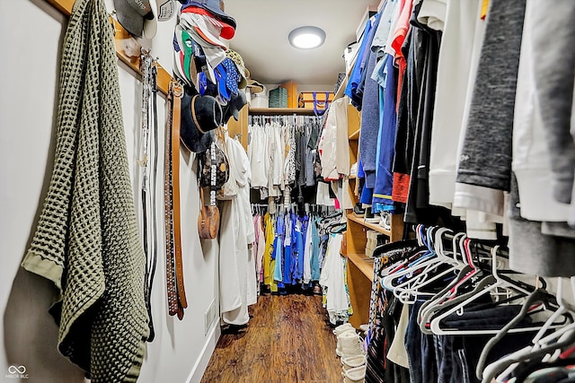 spacious closet with dark hardwood / wood-style floors