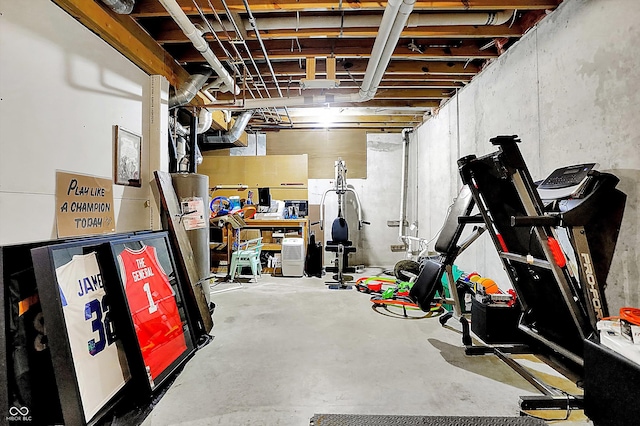 basement with water heater