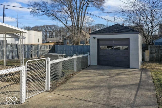 exterior space with an outbuilding and a garage