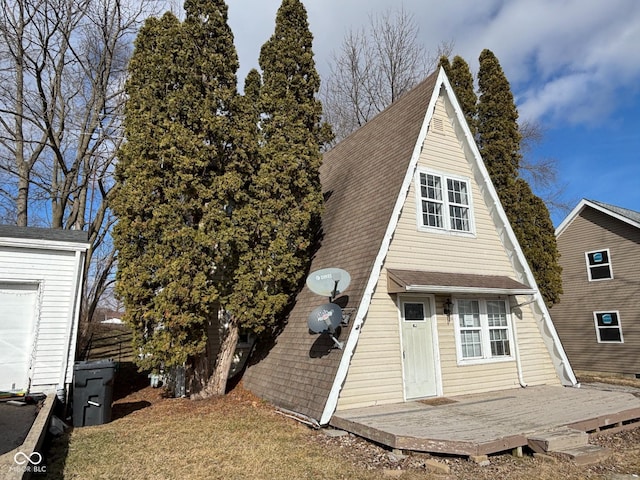 view of front of home with a deck