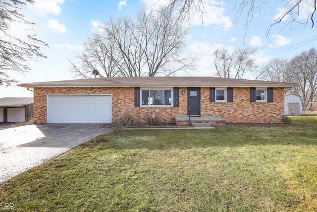 single story home featuring a garage and a front yard