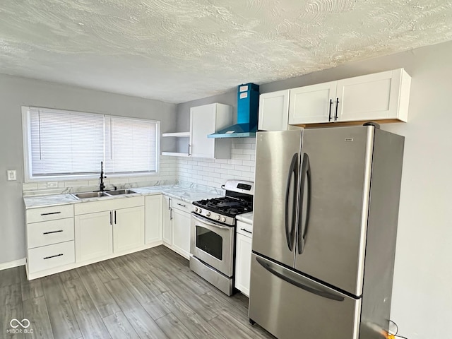 kitchen with white cabinetry, sink, wall chimney exhaust hood, and appliances with stainless steel finishes