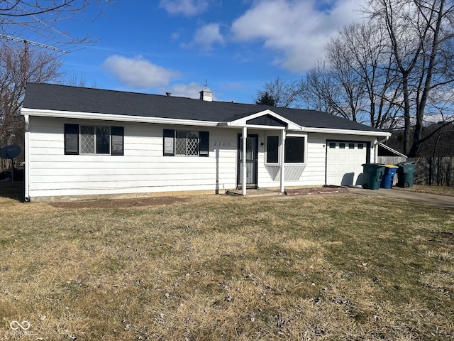 single story home featuring a garage and a front yard