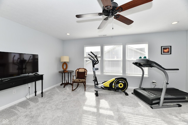 exercise area with light colored carpet