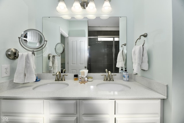 bathroom featuring vanity and walk in shower