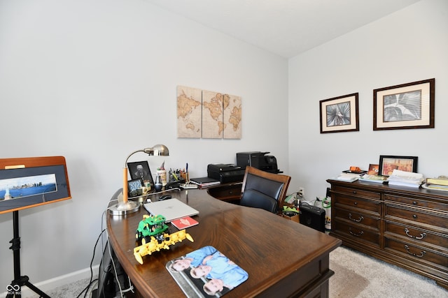 view of carpeted home office