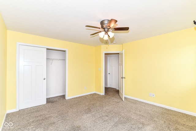 1324 Trailside Dr, Greenwood, IN 46143 - unfurnished bedroom with carpet, baseboards, a closet, and ceiling fan