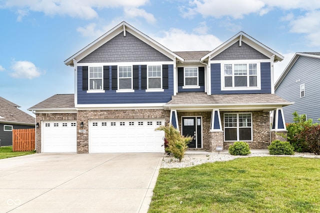 1324 Trailside Dr, Greenwood, IN 46143 - craftsman house with driveway, a garage, a shingled roof, and brick siding