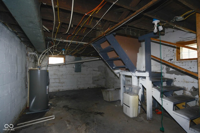 basement with electric water heater