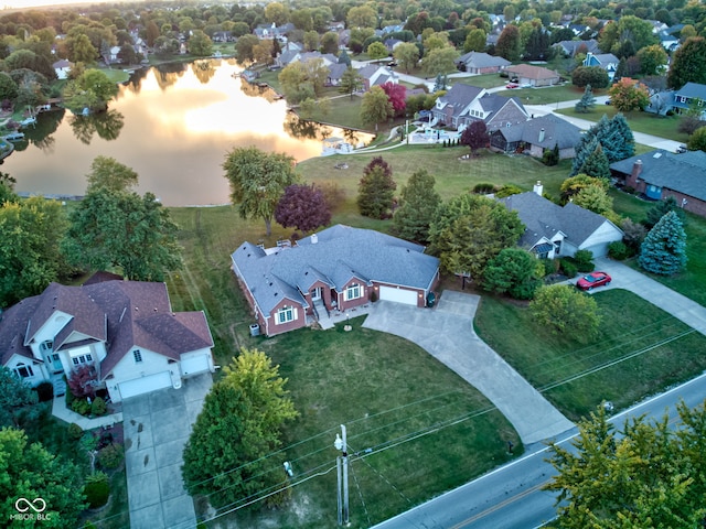 view of aerial view at dusk