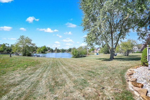 view of yard with a water view