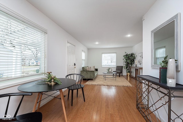 dining space featuring light hardwood / wood-style flooring