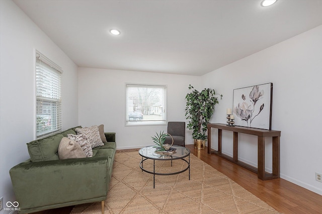 living area with hardwood / wood-style floors