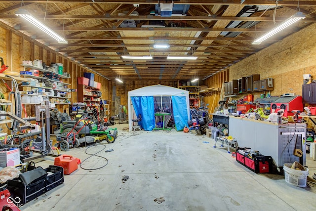 garage featuring a workshop area