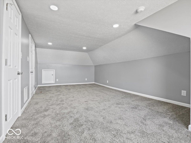 7279 W State Road 44, Shelbyville, IN 46176 - additional living space with lofted ceiling, carpet flooring, and a textured ceiling