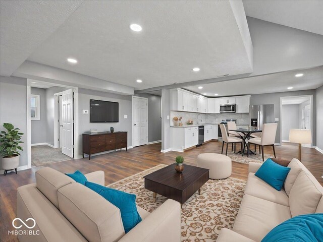 7279 W State Road 44, Shelbyville, IN 46176 - living room featuring wood-type flooring, sink, and a textured ceiling