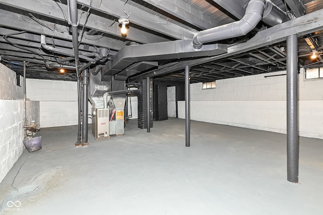 basement with heating unit