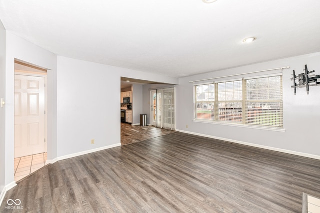 unfurnished living room with dark hardwood / wood-style floors