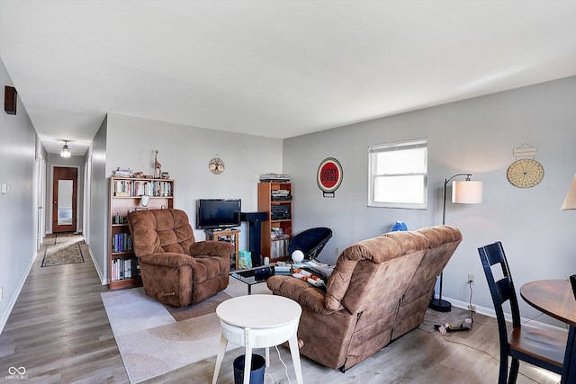 living room with light hardwood / wood-style flooring