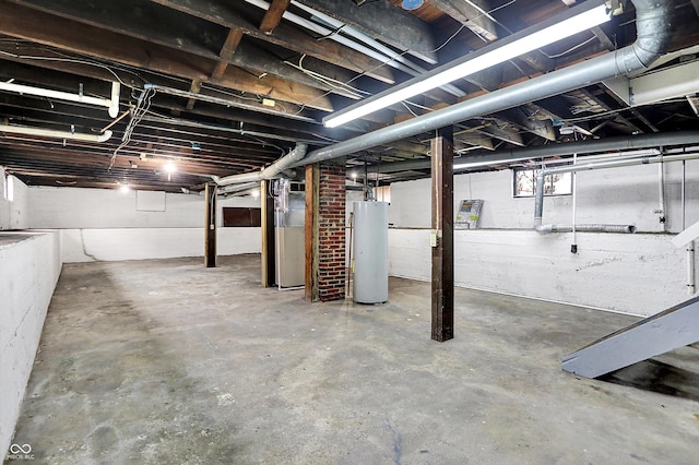 basement featuring gas water heater