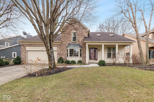 front of property with a garage and a front lawn